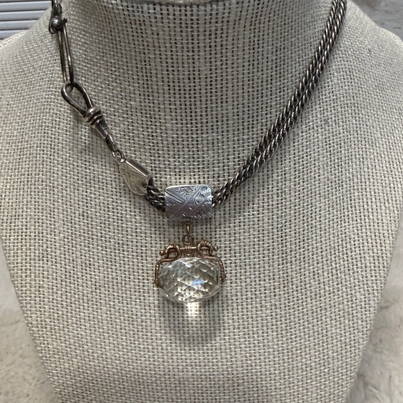 Antique Victorian Pocket Watch Chain with Spinning Crystal Watch Fob - Picture 8 of 11